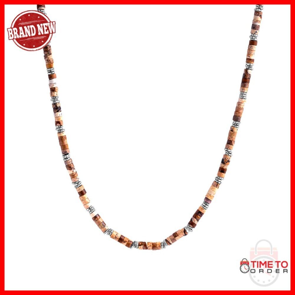 Men's Sterling Silver Beaded Necklace with Granule Accents, 22.8 Inches